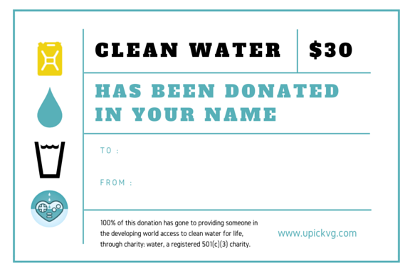 UPickVG charity: water Donation Certificate for $30